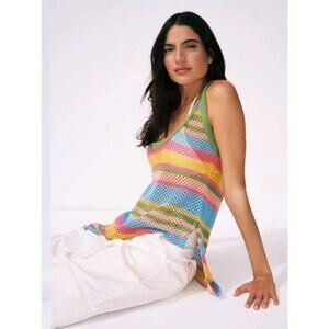 BDG Tybee Striped Mesh Long Crochet Tank Urban Outfitters XS-TP Tall Petite